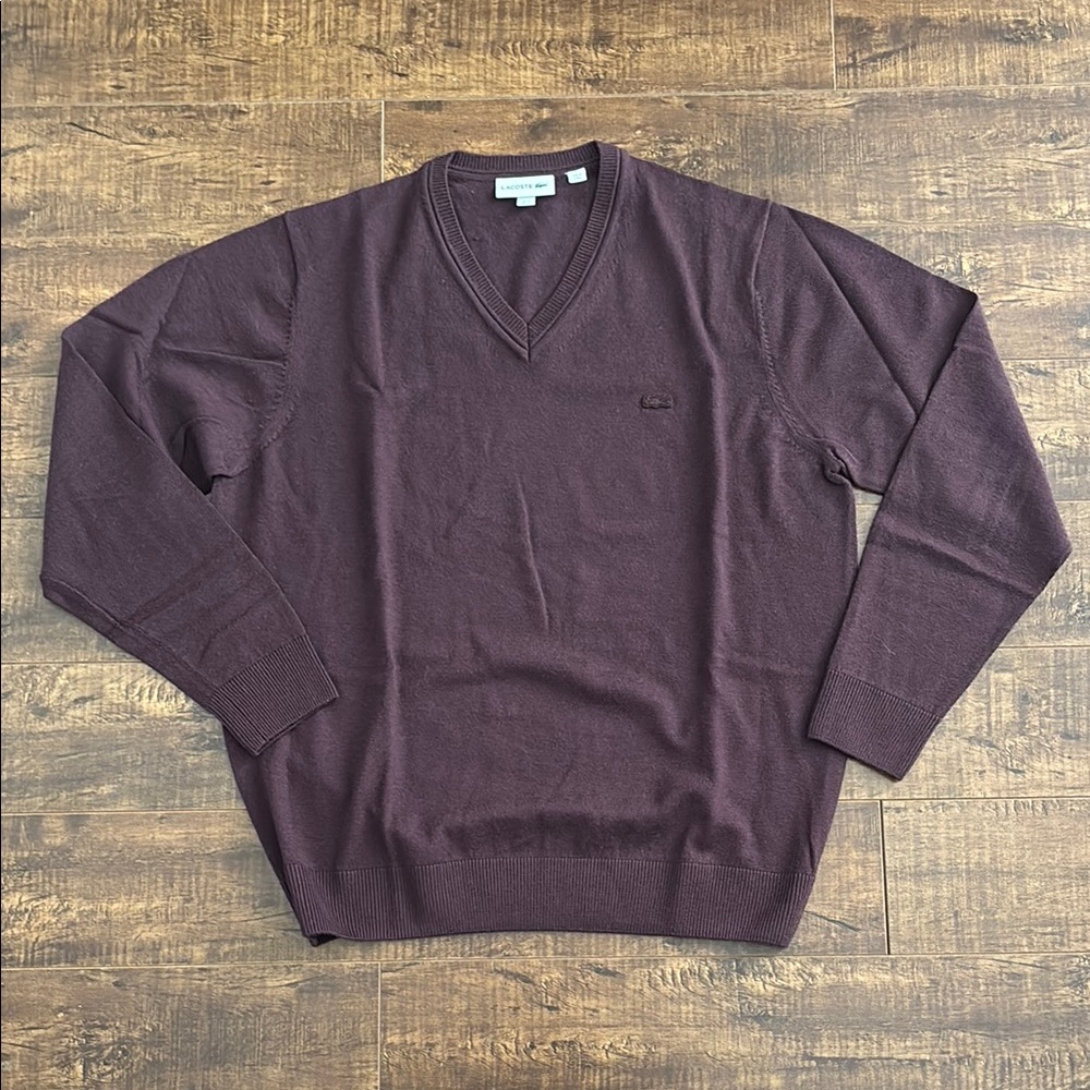 Lacoste Men's V-Neck Wool Sweater - burgundy - XL